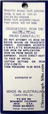 J & J Cash woven saw-on label reverse