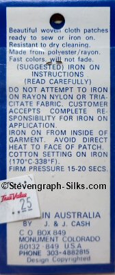 J & J Cash woven saw-on label reverse