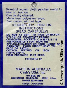 J & J Cash woven saw-on label reverse