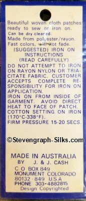 J & J Cash woven saw-on label reverse