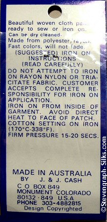 J & J Cash woven saw-on label reverse