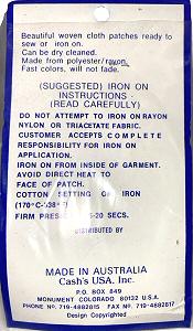 J & J Cash woven saw-on label reverse