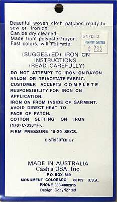 J & J Cash woven saw-on label reverse