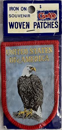 J & J Cash woven saw-on label with words: United States of America