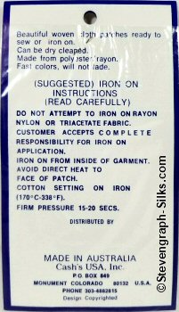 J & J Cash woven saw-on label reverse