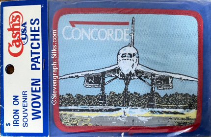 J & J Cash woven saw-on label words: Concorde, on runway