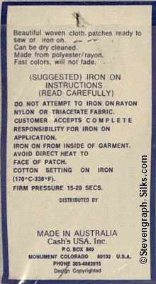 J & J Cash woven saw-on label reverse