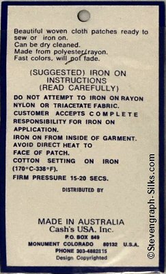 J & J Cash woven saw-on label reverse