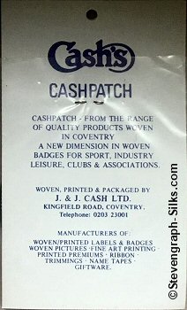 J & J Cash woven saw-on label reverse