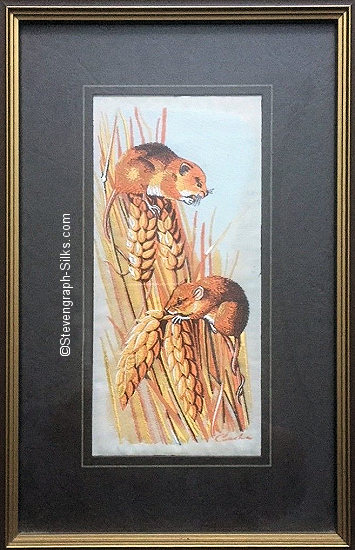J & J Cash woven picture with image of two Harvest Mice