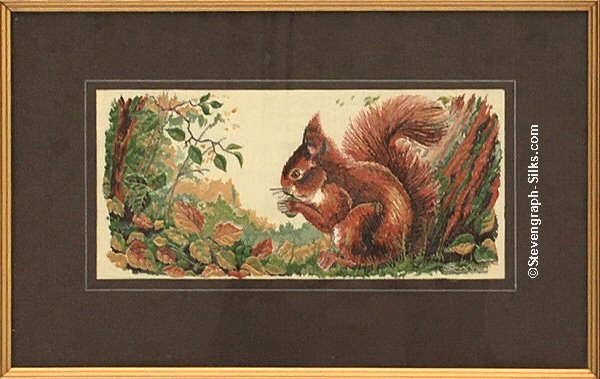 J & J Cash woven picture with image of a Red Squirrel eating a nut