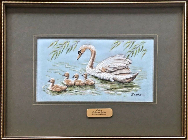 J & J Cash woven picture of a Mute Swan family