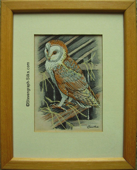 J & J Cash woven picture of a bird, with no words, but image of a Barn Owl