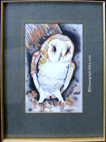 J & J Cash woven picture of a bird, with no words, but image of a Barn Owl chick