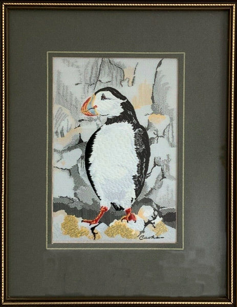 J & J Cash woven picture of a puffin