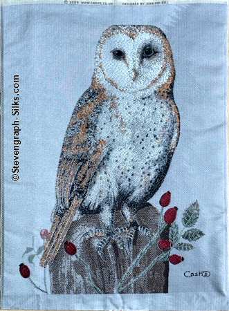 J & J Cash woven picture of an owl, standing on a post