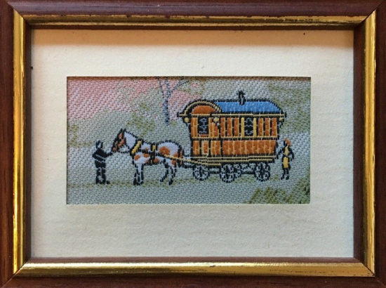 J & J Cash miniature woven picture of a horse drawn caravan
