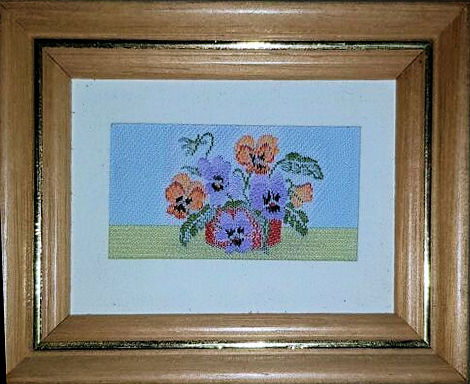 J & J Cash miniature woven picture of pansies