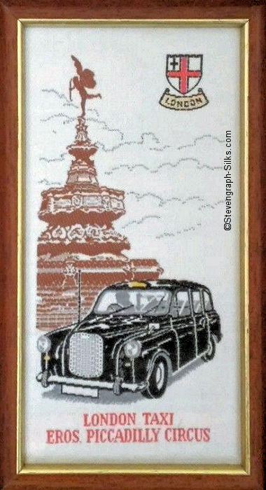 J & J Cash woven picture with image of a London black cab
