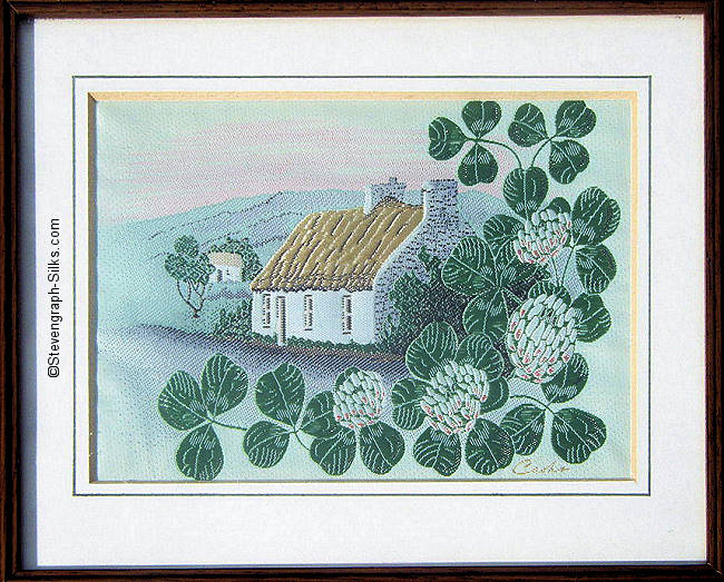 J & J Cash woven picture with no words, but title of Irish Cottage