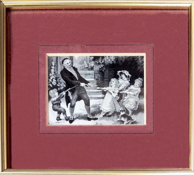 J & J Cash woven picture without words, but titled Lutte Enfantine (Tug of War)