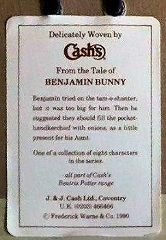 back label of this picture, with short extract from the Beatrix Potter story