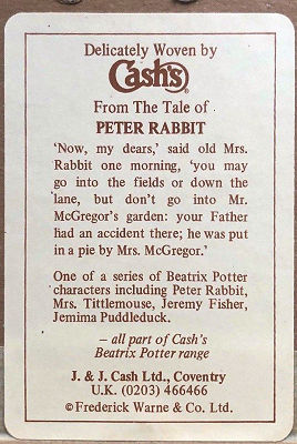 back label of this picture, with short extract from the Beatrix Potter story