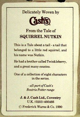 back label of this picture, with short extract from the Beatrix Potter story