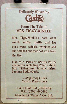 back label of this picture, with short extract from the Beatrix Potter story