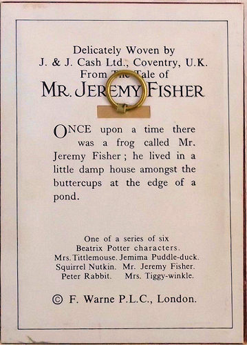 back label of this picture, with short extract from the Beatrix Potter story