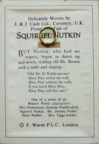 back label of this picture, with short extract from the Beatrix Potter story