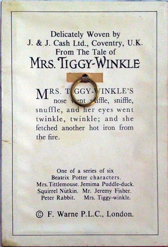 back label of this picture, with short extract from the Beatrix Potter story