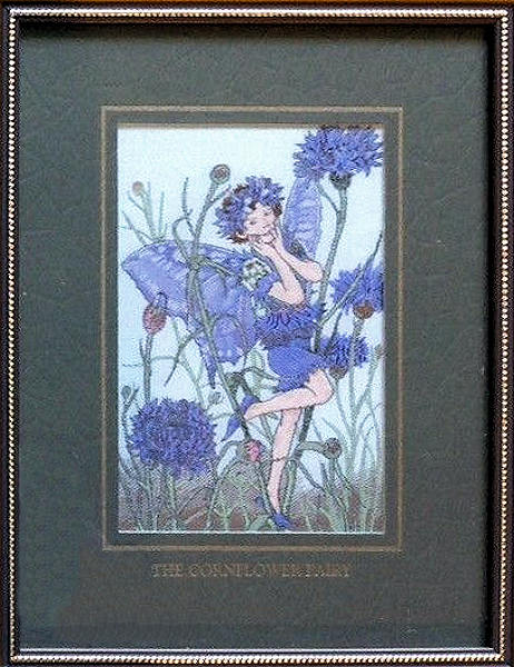 J & J Cash woven picture with CORNFLOWER FAIRY title and image of a blue fairy