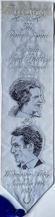 bookmark with The marriage of HRH The Princess Anne title words, and portraits of Princess Anne and Captain Mark Phillips