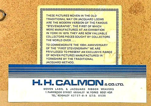 Calmon label stuck over a Wilmas Galleries back label