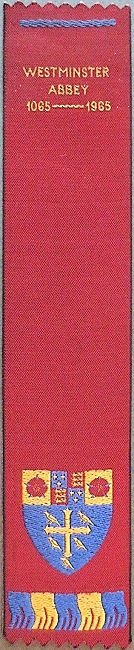 woven bookmark with title words - Westminster Abbey - and image of the abbey Coat of Arms