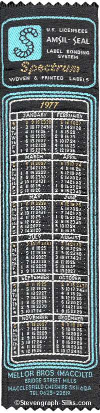 silk woven bookmark of 1977 Calendar