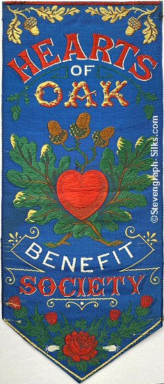 Bookmark with blue background colour, and image of heart surrounded by oak leaves and acorns