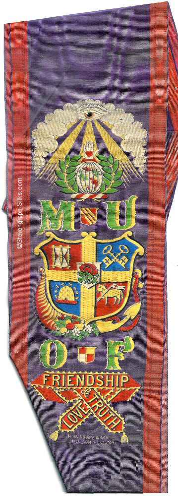 Collar sash with images of typical Oddfellows symbols, and added regalia