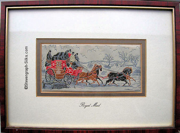 Framed woven picture of Royal Mail coach