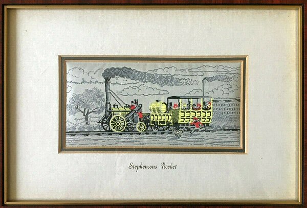 Framed woven picture of Stephensons Rocket