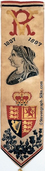 Bookmark type Royal favour, or badge, with title words and Royal crest