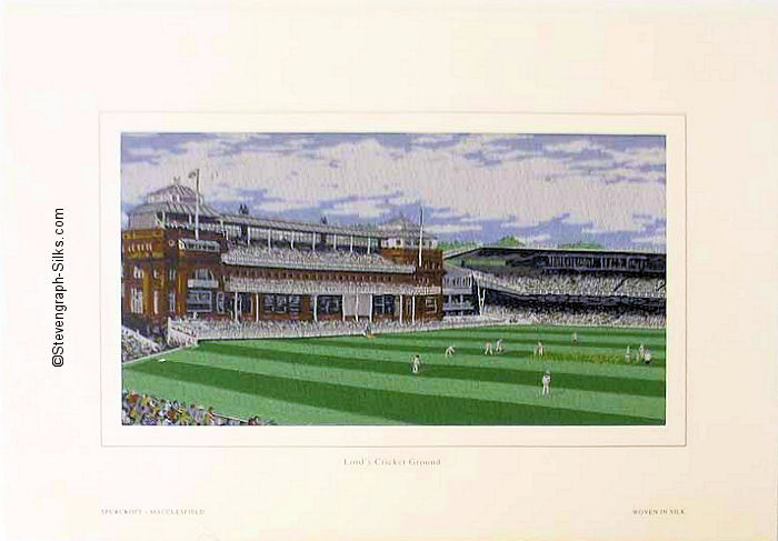 panoramic view of a cricket match in play at Lord's Cricket ground