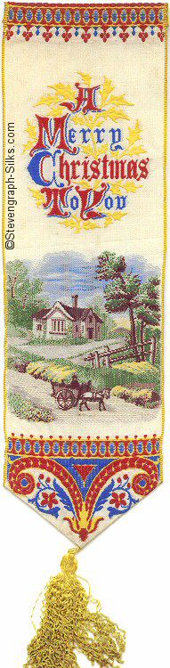 Bookmark with title words and image of country scene with cottage and donkey and cart