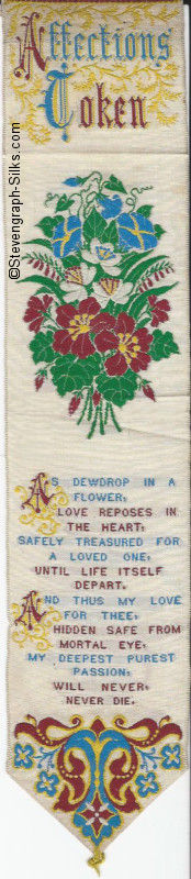 Bookmark with title words, image of flowers, and words of verse