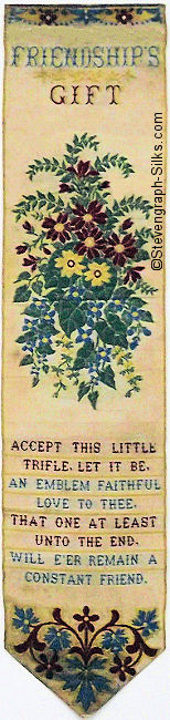 Bookmark with title words, image of flowers, and words of verse