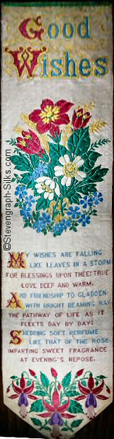 Bookmark with title words, image of flowers and words of three verses