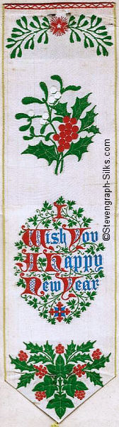 Bookmark with image of mistletoe, holly and berries, with title words only