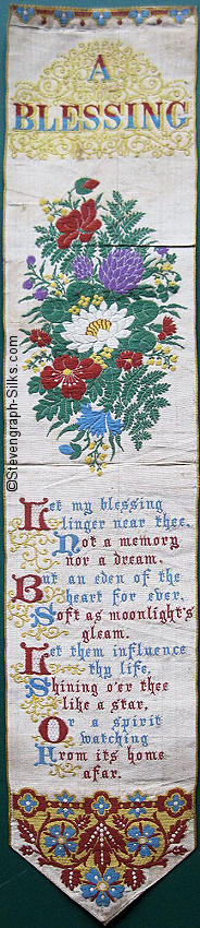 Bookmark with title words, image of flowers, and words of a verse