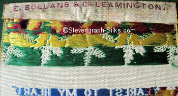 Bollans & Co. logo woven on the reverse top turn-over of this bookmark